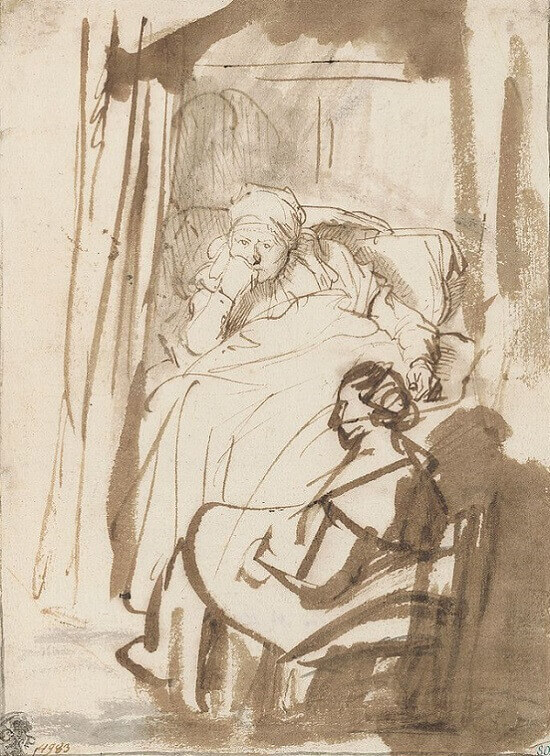 Saskia in Bed with a Nurse, 1635 by Rembrandt