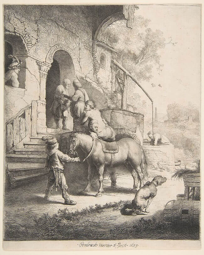 The Good Samaritan Etching by Rembrandt