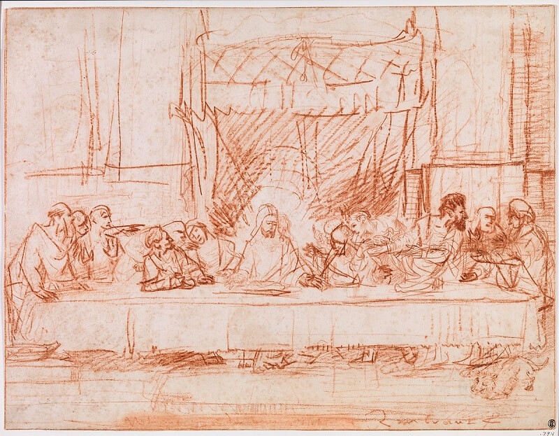 The Last Supper Drawing after Leonardo by Rembrandt