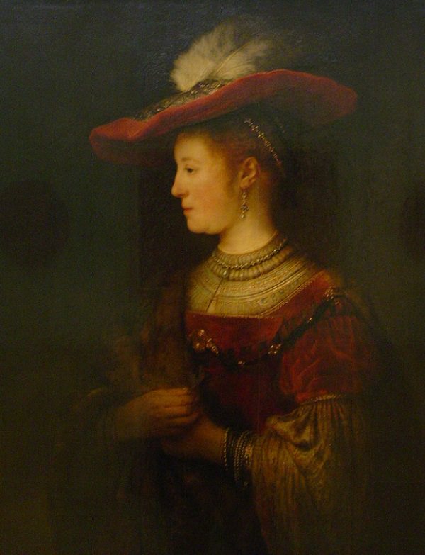 Saskia in a Straw Hat, 1633 by Rembrandt